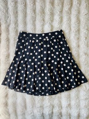 Ann Taylor Circle Skirt Pleated Double Layered Black with Ivory Polka Dots 8P
